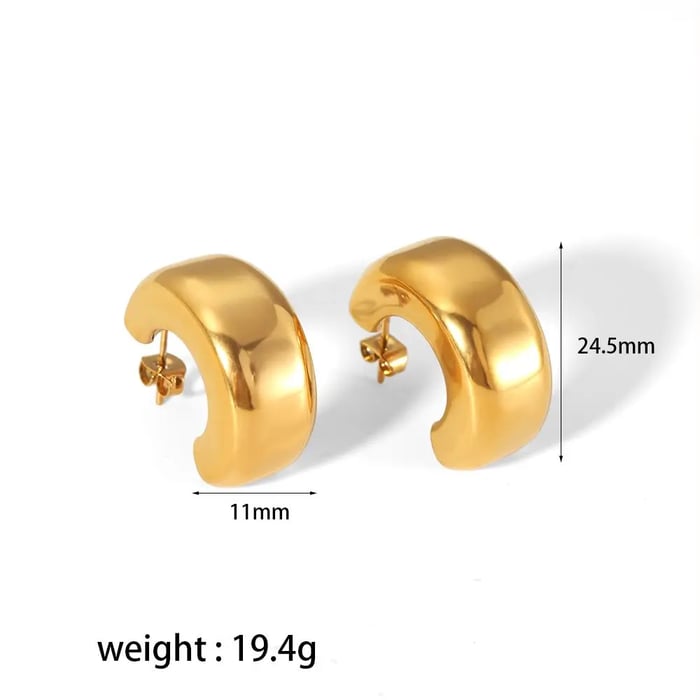 1 Paar klassische, schlichte, polierte C-förmige Gussohrringe aus 18 Karat vergoldetem Edelstahl für Damenschmuck zum täglichen Tragen h5Bild2